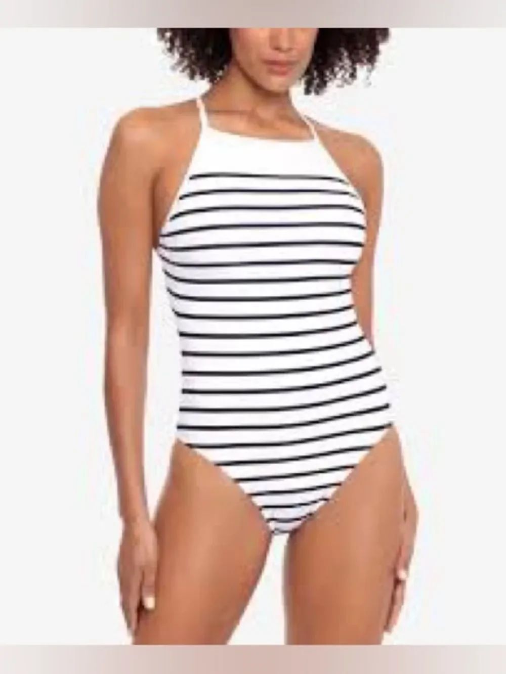 Lauren Ralph Lauren White One-Piece Swimsuit with Black Stripes sz 14
